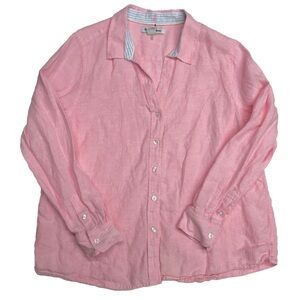 Tommy Bahama XL Women’s pink 100% Linen Button Down Shirt beach top long sleeve
